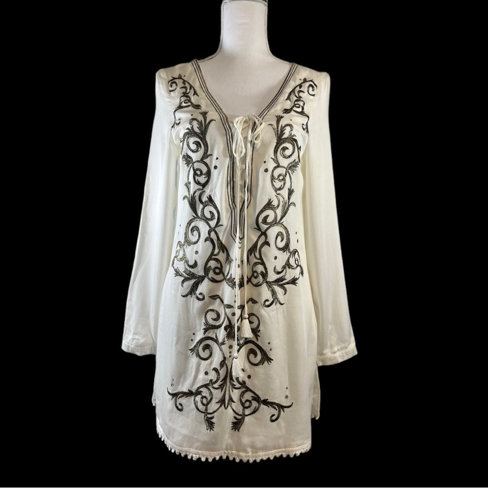 The Jetset Diaries Dynasty Ivory Embroidered Long Sleeved Dress XS NWOT